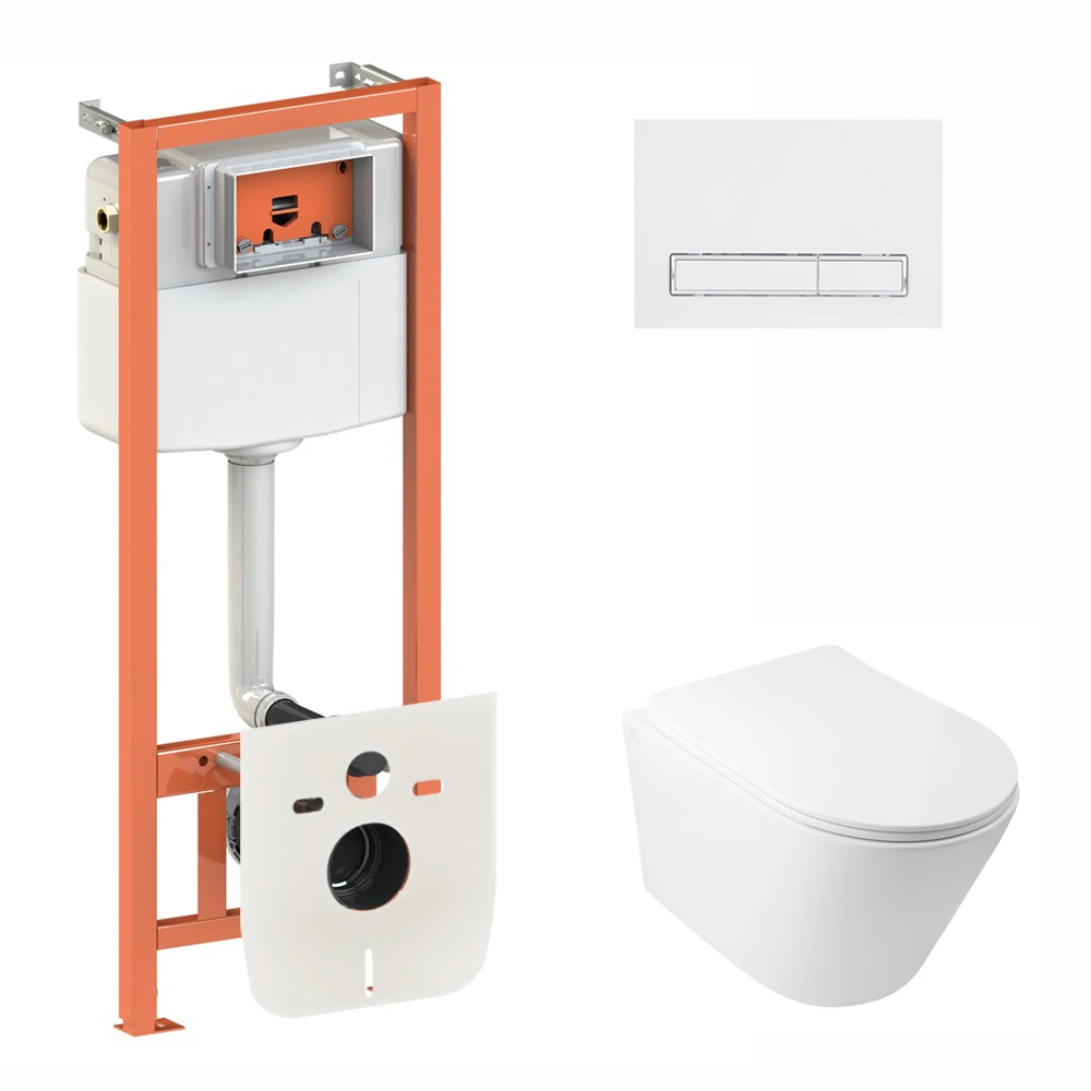 Комплект для ванной комнаты Qtap подвесной унитаз Swan Rimless и комплект установки Nest 4в1 линейная клавиша White (2653607391)