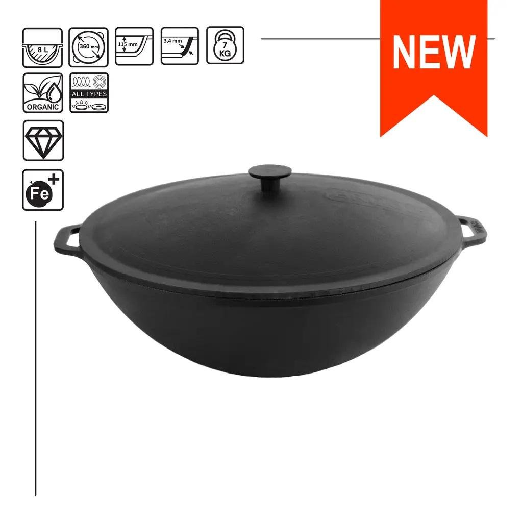 Сковородка WOK Brizoll W36-1 с чугунной крышкой 8 л 36 см (209731) - фото 3