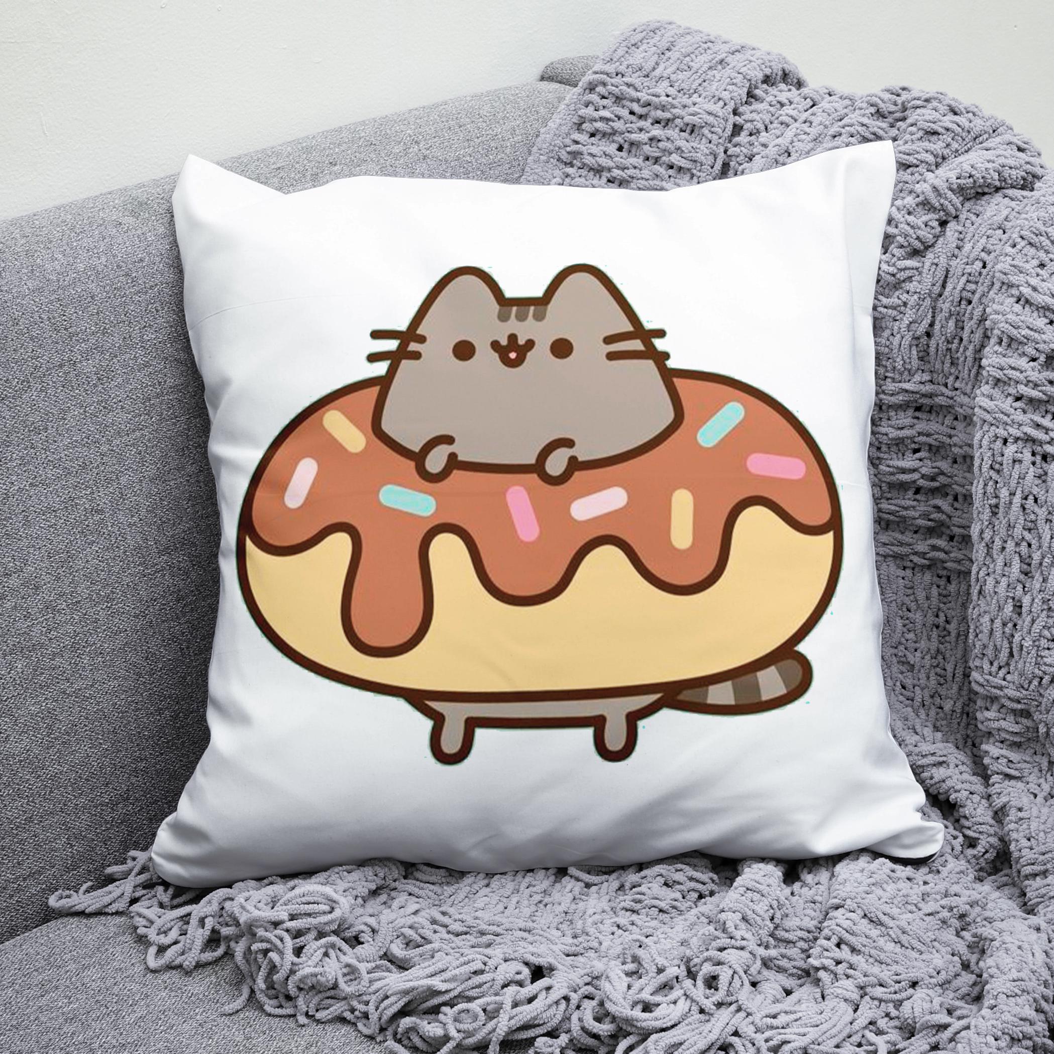 Плюшевая подушка квадрат с принтом Пушин пончик (403)