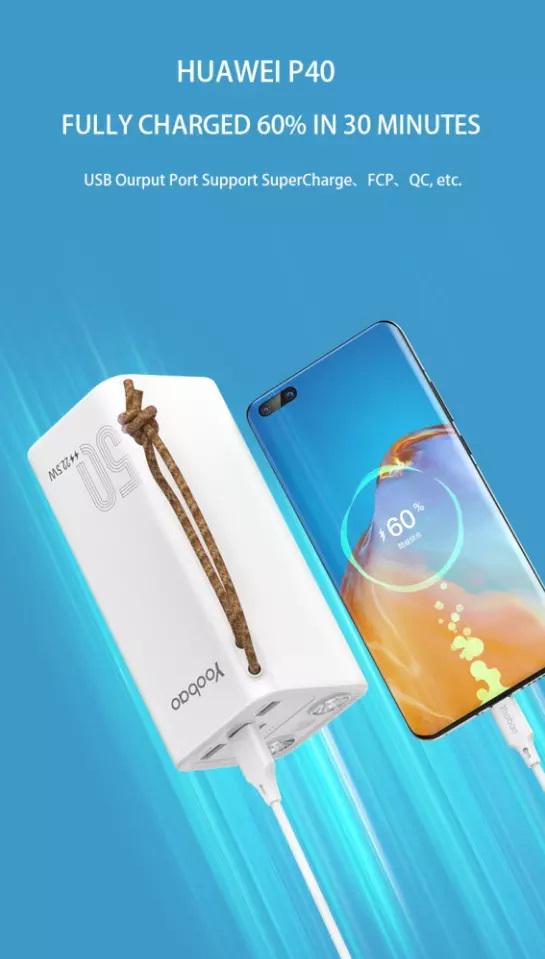 Портативний акумулятор Yoobao H5 50000 mAh SCP 22.5W/PD20W Білий (753645/1 kmt) - фото 4 Портативний акумулятор Yoobao H5 50000 mAh SCP 22.5W/PD20W Білий (753645/1 kmt) - фото 4