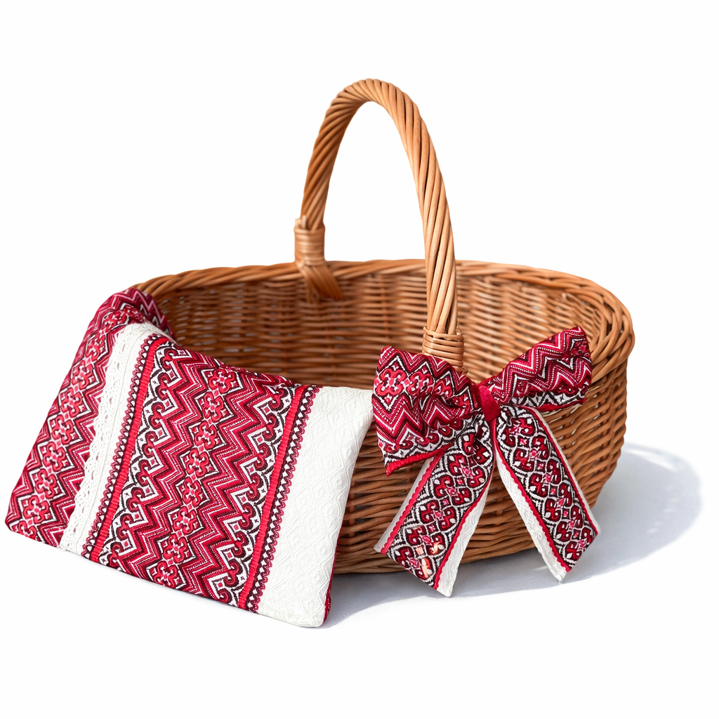 Корзина Пасхальная Лодочка плетеная с полотенцем и бантом (10034)