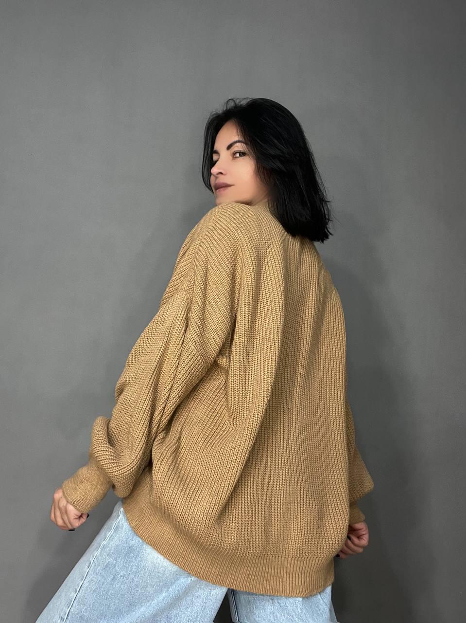 Свитер женский MIX RAY 6607 широкий удлиненный OS Карамельный (1036) - фото 3