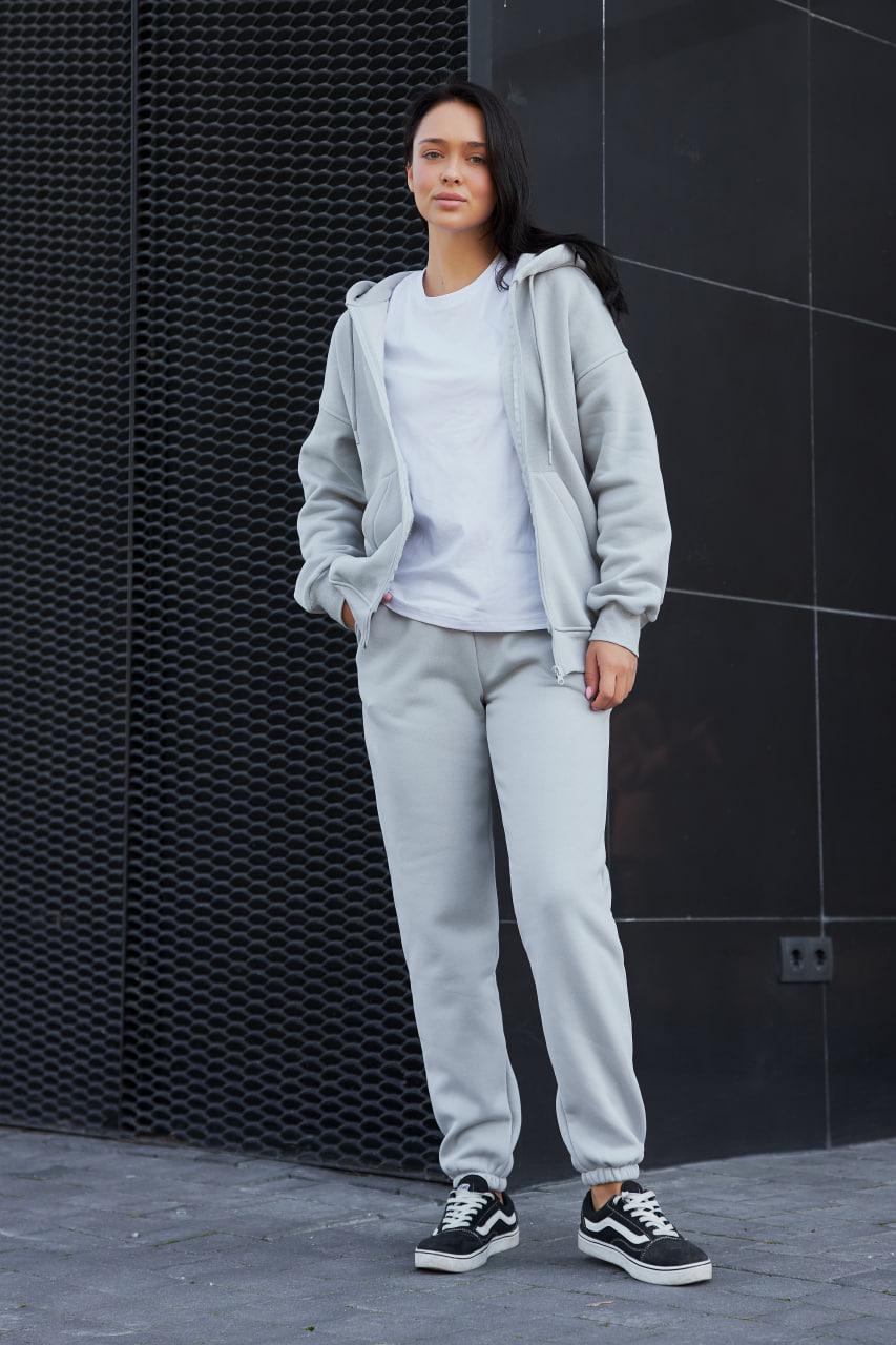Костюм женский спортивный M136.3 худи на замке/джогеры 3-х нитка S Серый (83-1-60)