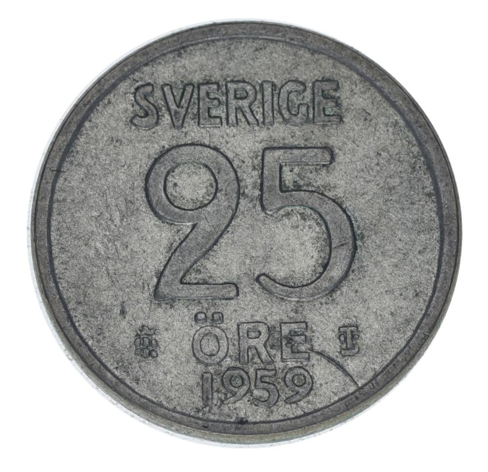 Коллекционная монета Швеция 25 эре 1959 серебро F-VF 2,32 г (М22668)