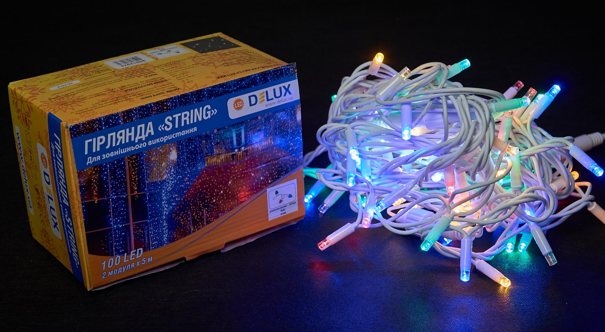 Гирлянда внешняя Delux String 100 LED IP44 EN 2x5 м Разноцветный/Белый (90016602)