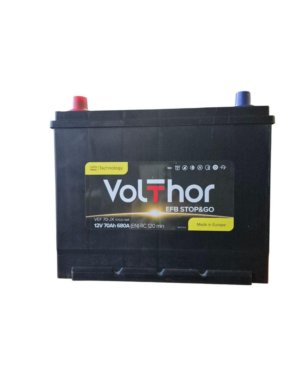 Акумулятор автомобільний правий Азія VolThor AGM Stop&Go 680А 70Ah + R