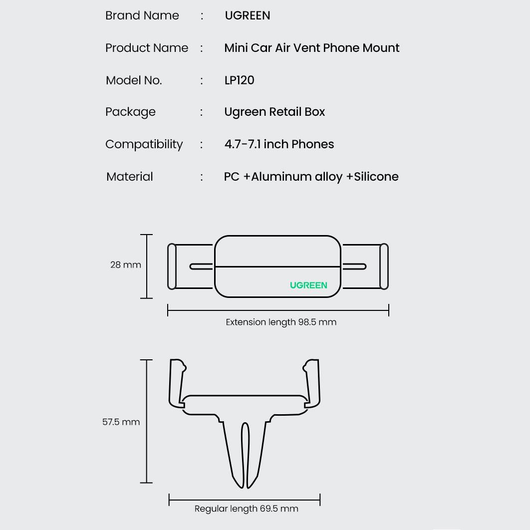 Держатель автомобильный на дефлектор UGREEN LP120 Air Vent Car Mount Phone Holder Gray (10422) - фото 7