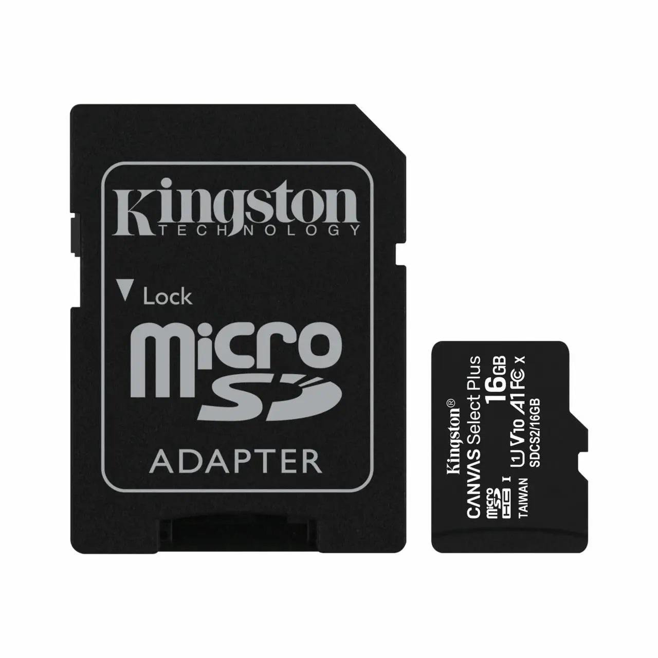 Карта пам'яті Kingston microSDXC Canvas Select Plus Class 10 UHS-I U1 V10 A1 та SD адаптер для використання 16 GB (2079276492)