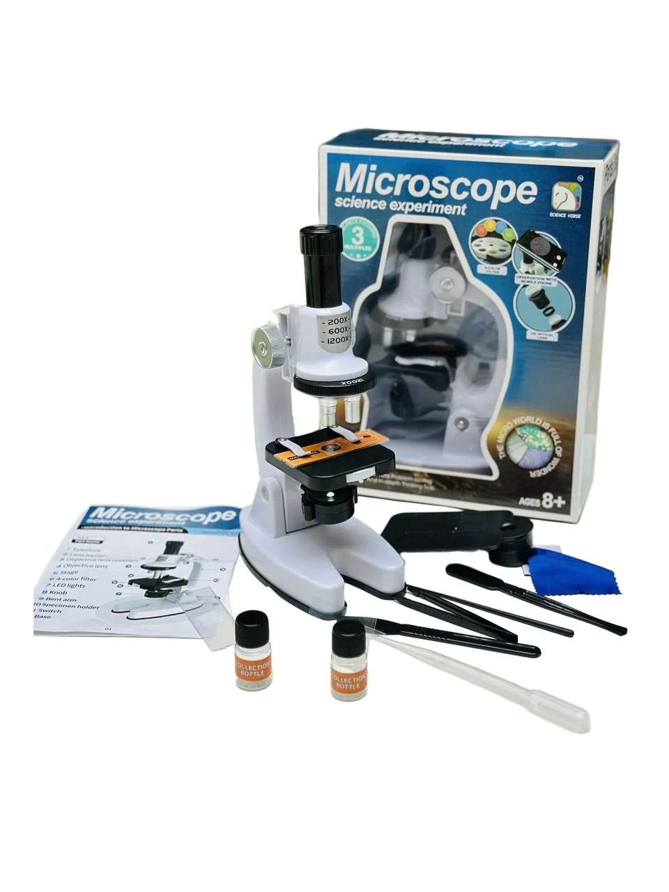Мікроскоп дитячий оптичний 200х/600х/1200х з інструментами зразками для досліджень Мікроскоп дитячий оптичний 200х/600х/1200х з інструментами зразками для досліджень