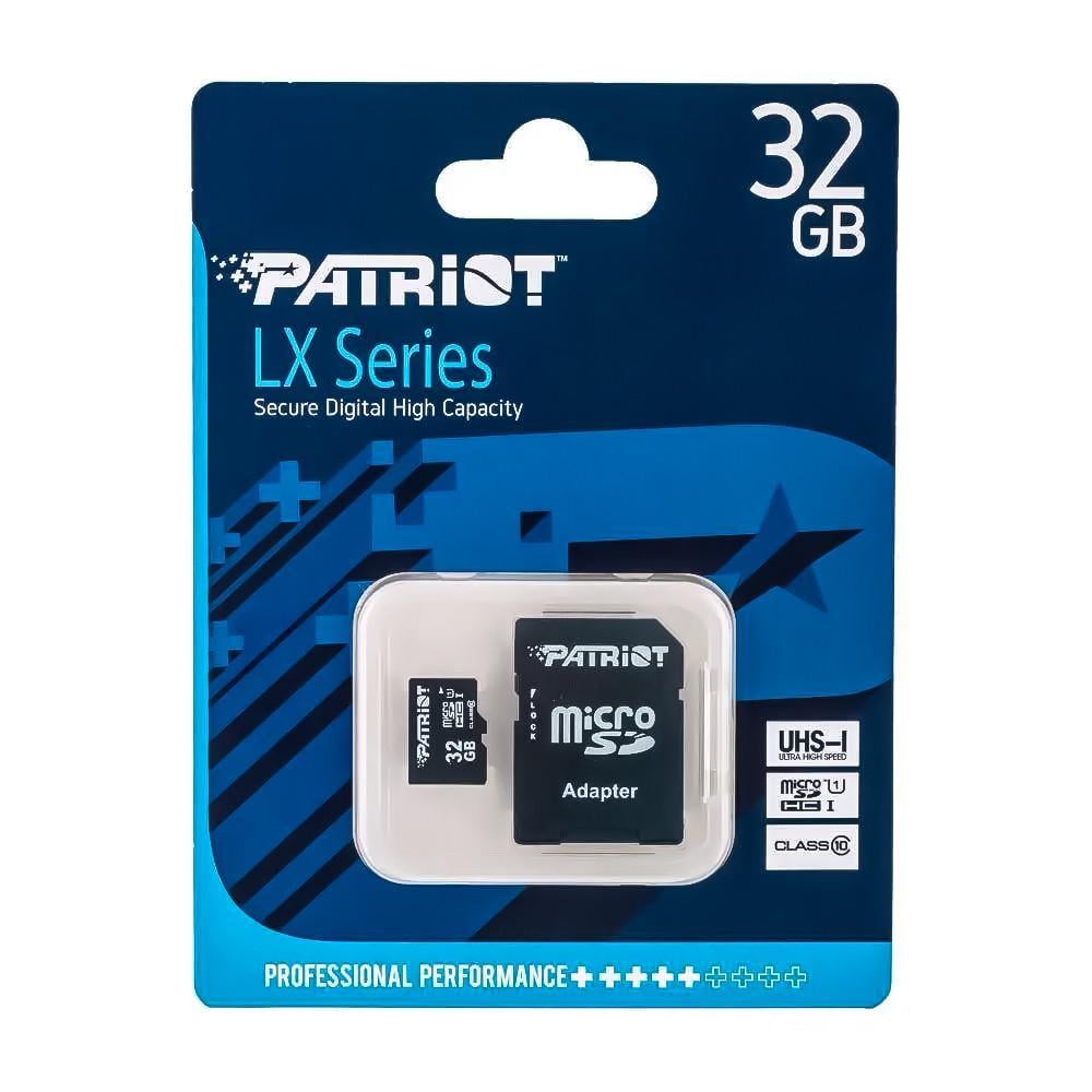 Карта памяти 32GB UHS-I Class 10 Patriot LX + SD-adapter (PSF32GMCSDHC10) для хранения и передачи информации