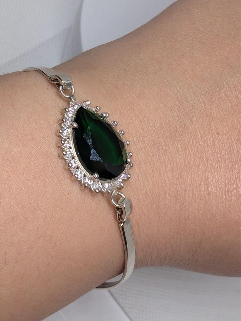 Срібний браслет 925 проба жорсткий Схід один камінець 20 см (2827118919)