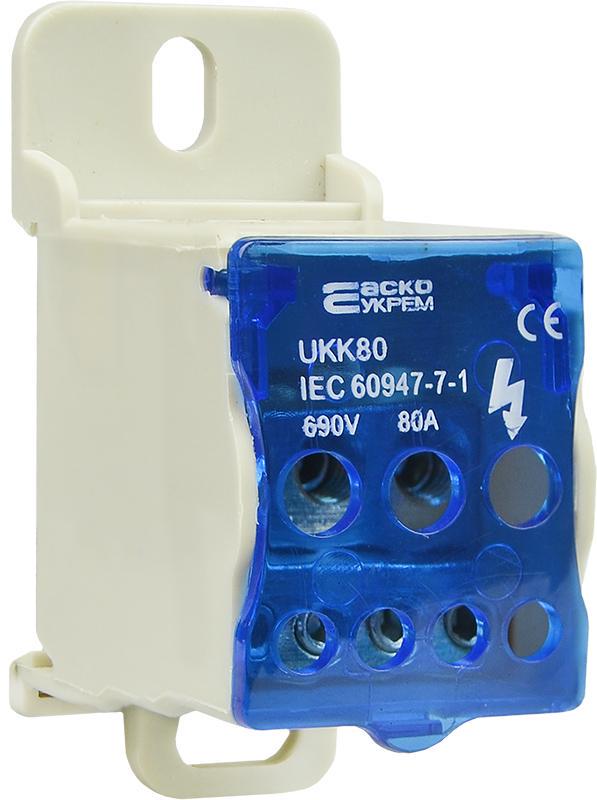 Блок распределительный АСКО-Укрем JHUKK-80 80А вход 1х16 мм2 выход 2х16/4х6 мм2 на DIN-рейку (A0130010100)