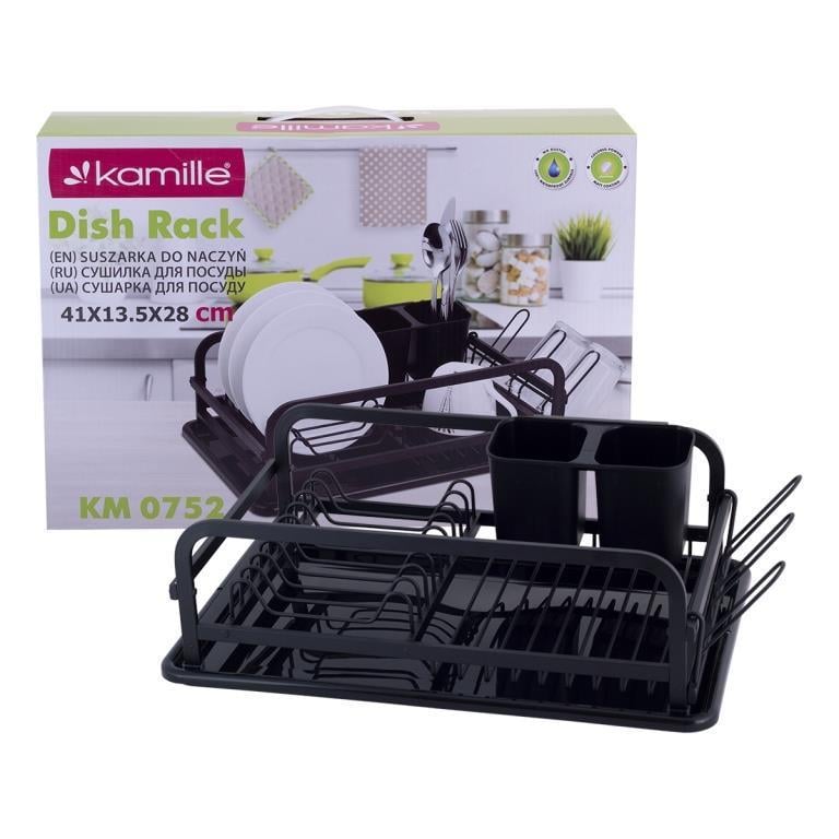 Сушилка для посуды Kamille 415х135х280 мм с поддоном алюминий Черный (0752)