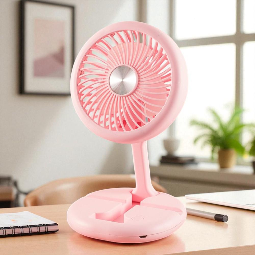 Вентилятор портативный настольный на аккумуляторе 400 мАч USB 2 режима держатель для телефона Розовый (27432464)