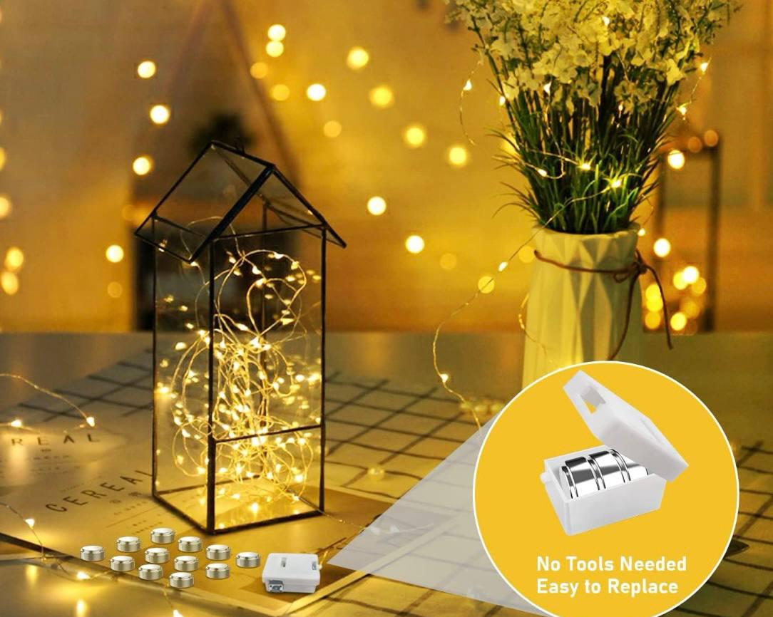 Гирлянда-нитка на батарейках Роса 2 м 20 LED желтый свет (d5e41877) - фото 7