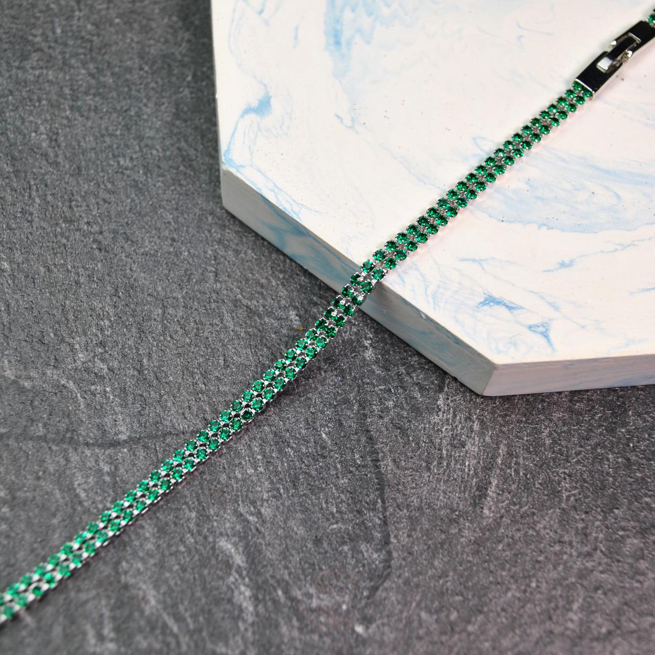 Браслет доріжка кристальна подвійна медична сталь родій Зелений (x203-1) Браслет доріжка кристальна подвійна медична сталь родій Зелений (x203-1)