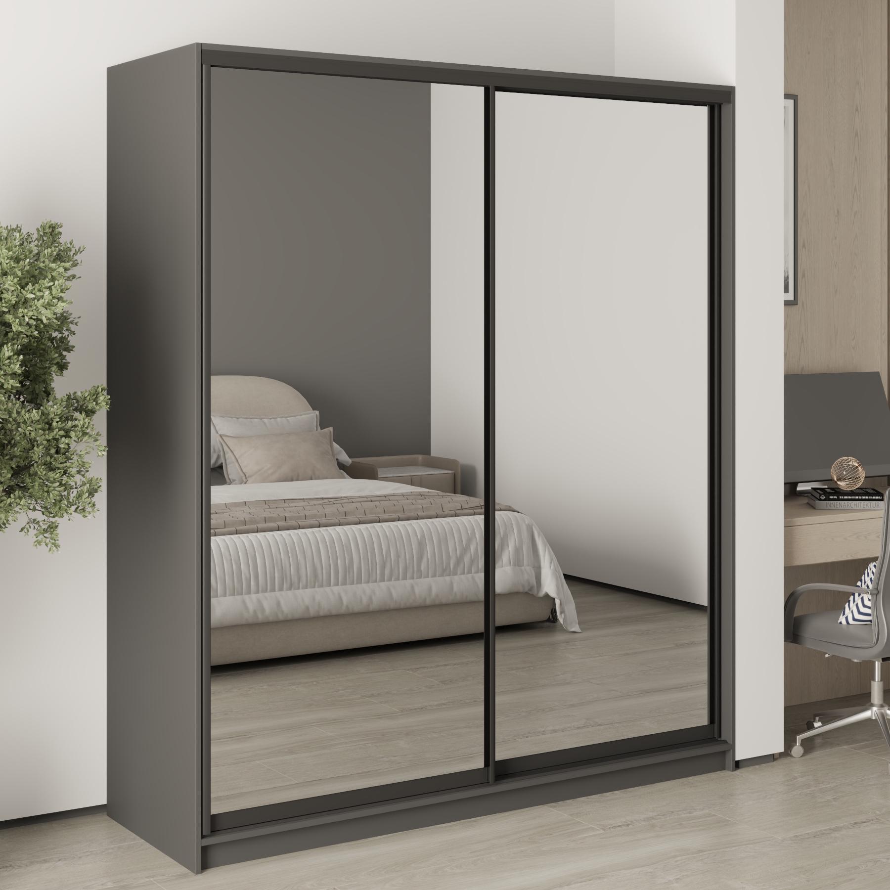 Шкаф-купе двухдверный MebelStar Уни BG 2 зеркала 180x45x210 см Антрацит (MBS-11414)