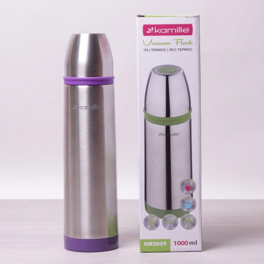 Термос Kamille КМ-2059 из нержавеющей стали 1000 мл Серебристый/Фиолетовый (1104494548)