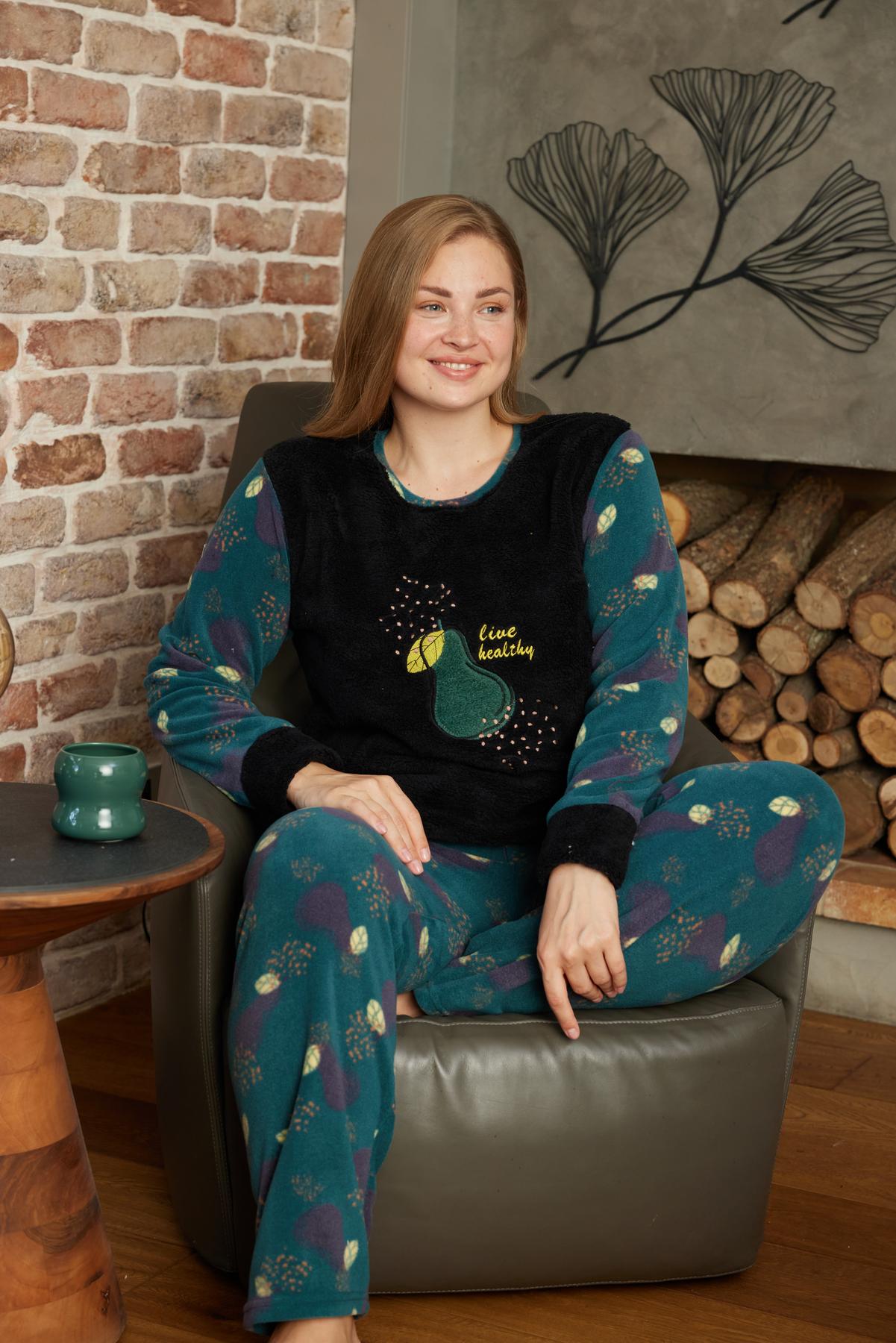 Пижама теплая женская Live Healthy из флиса полар 4XL Изумрудный (PM14226) - фото 4