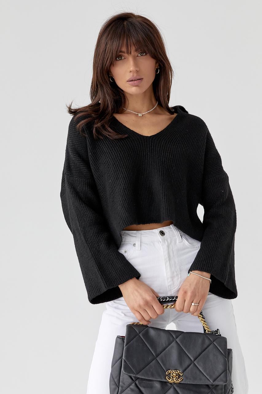 Кофта в'язана oversize з відкладним коміром L Чорний