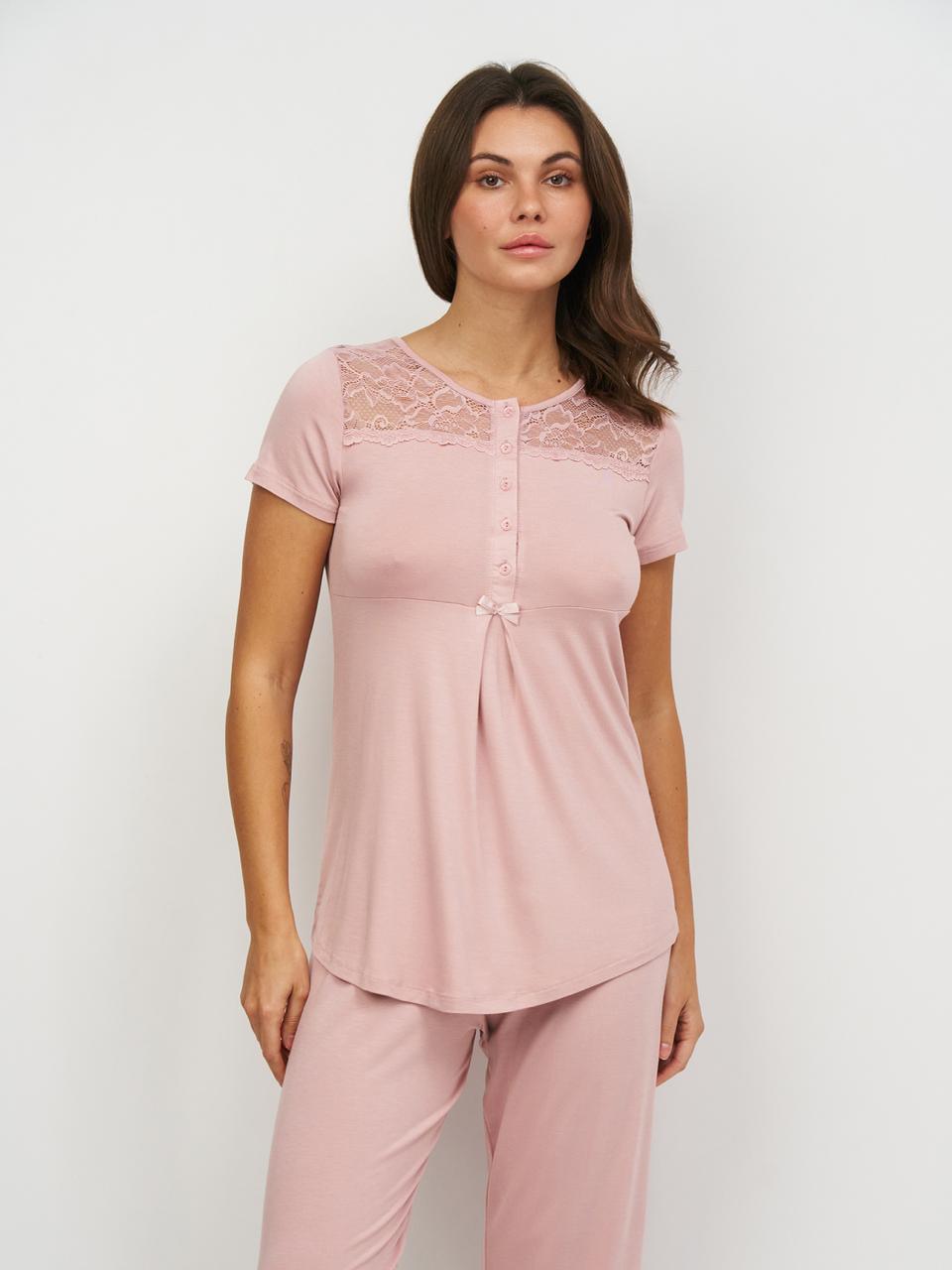 Пижама женская Cotpark халат/брюки/футболка L Пудровый (16187-02-L) - фото 3 Пижама женская Cotpark халат/брюки/футболка L Пудровый (16187-02-L) - фото 3