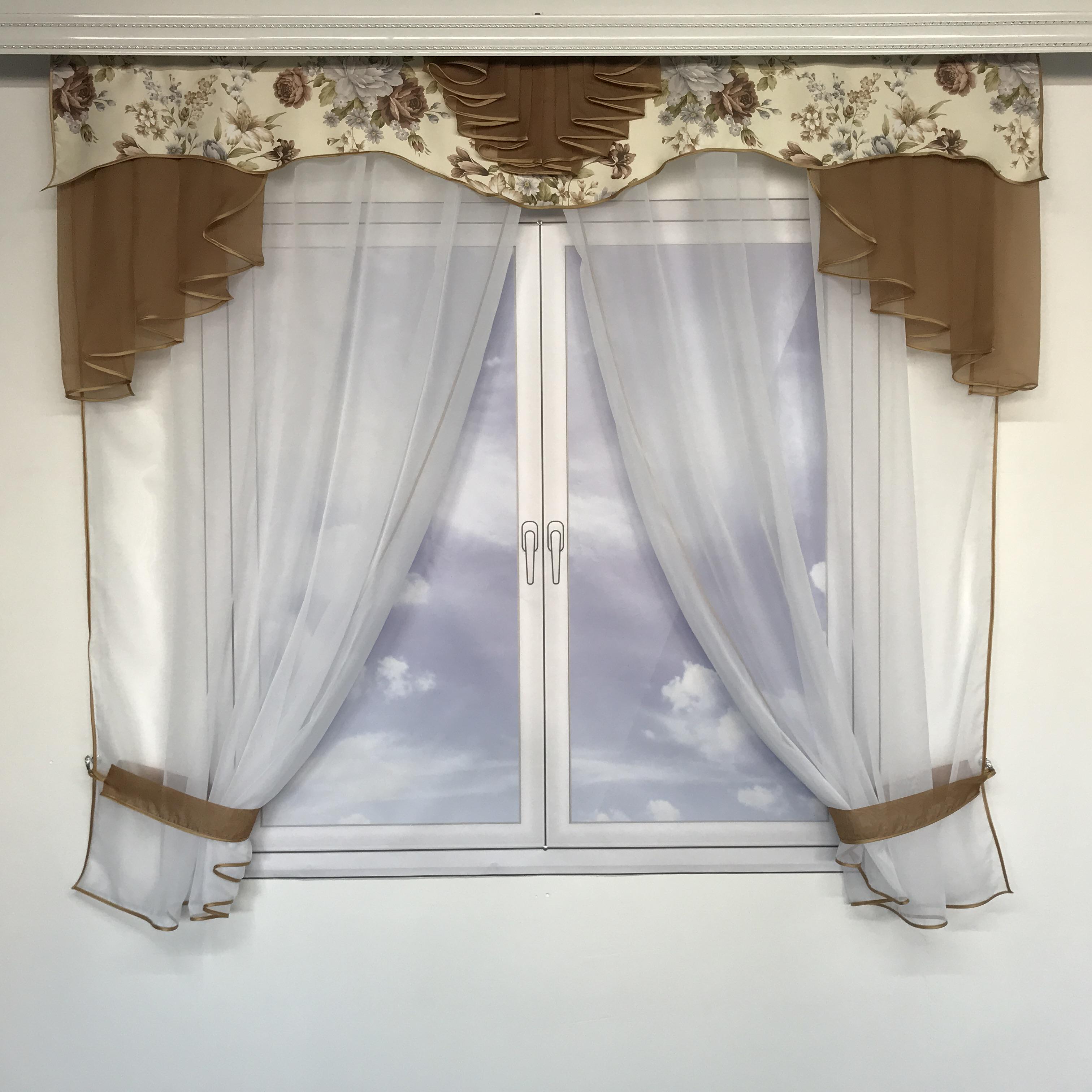 Тюль с ламбрекеном короткий ALBO 200x180 см Кофейный