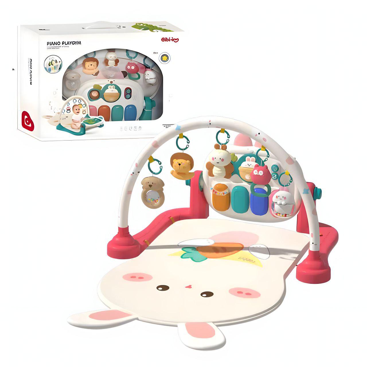 Развивающий коврик-кролик многофункциональный с пианино и погремушками для новорожденных (6050)