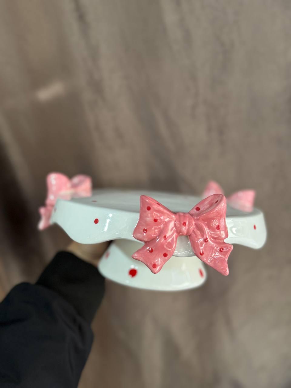 Тортовница Elisey Розовые бантики керамическая 20 см Белый (6037-017) - фото 4