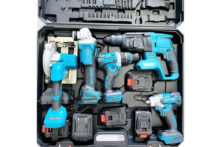 Набір електроінструментів 5в1 шуруповерт/болгарка/гайковерт/перфоратор/циркулярна пила акумуляторний у кейсі (2904571251)