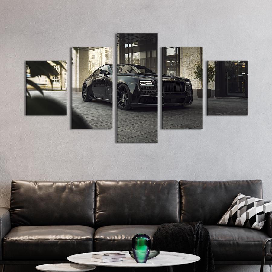Картина на холсте Эффектный чёрный Rolls-Royce Wraith 112x54 см (1399-52)
