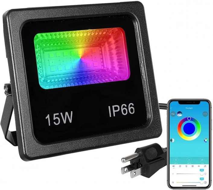Прожектор RGBW Street spotlight SMART RGB Bluetooth с приложением 15W Черный (14102793)