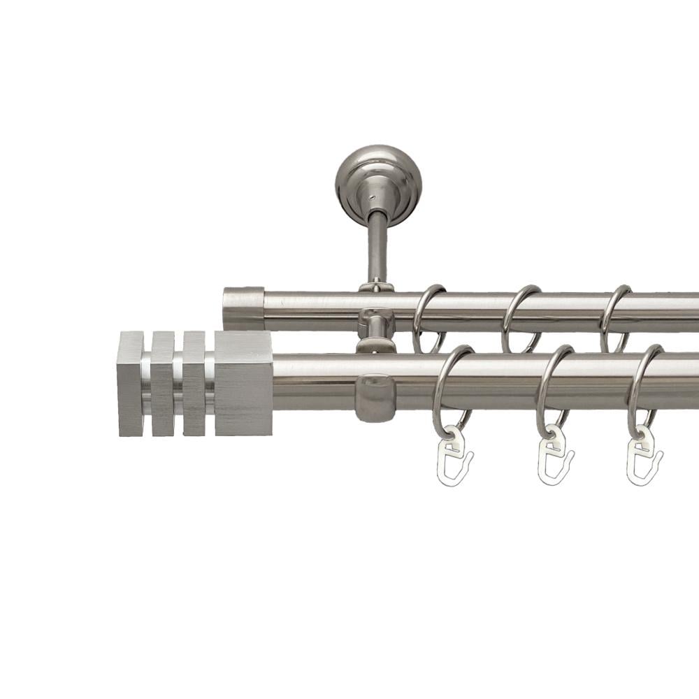 Карниз Orvit Акорда металевий дворядний відкритий гладка труба кільце металеве 25/19 мм 240 см Нержавіюча сталь (00-00026623)