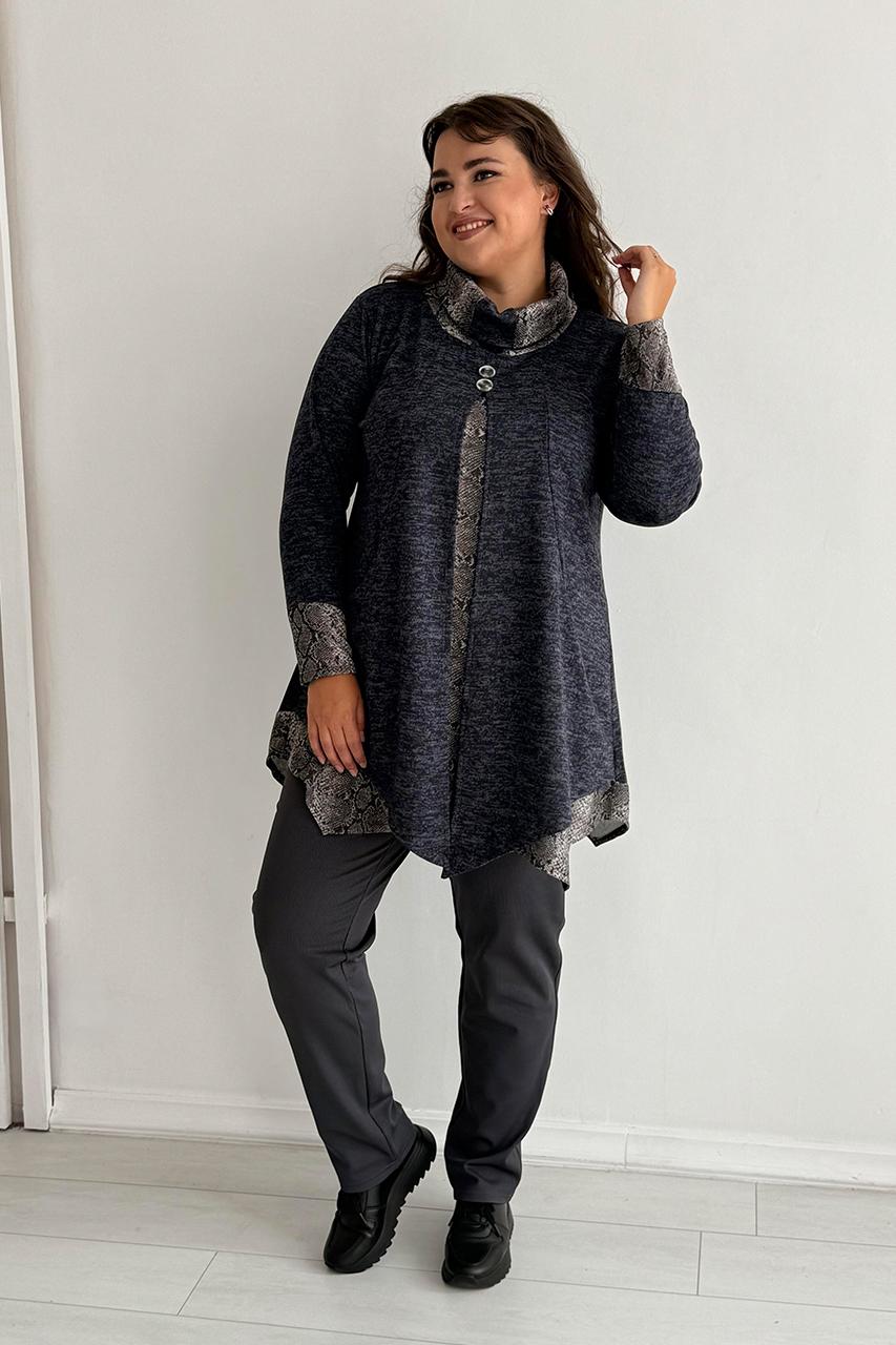 Туніка трикотажна PANNI Дана батал р. 60-62 Синій (Р2508252273) - фото 3 Туніка трикотажна PANNI Дана батал р. 60-62 Синій (Р2508252273) - фото 3