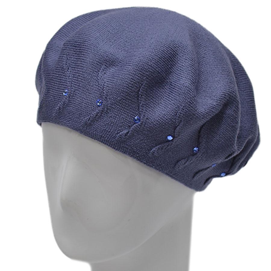 Берет женский Lirus Мятный двойной не большой тонкой вязки со стразами L/57-58 Джинсовый