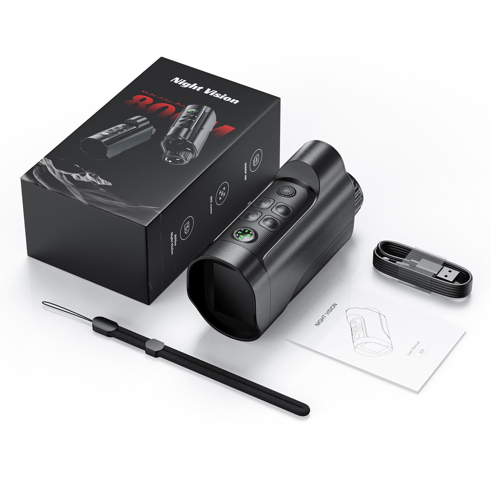 Монокуляр ночного видения Inskam 329 Night Vision 10х 1080P фото-видео 2Мр до 800 м в темноте Черный