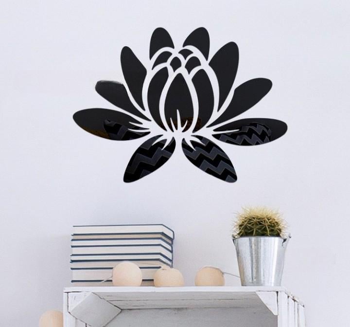 Наклейка на стену зеркальная в виде лотоса Lotus акриловая для декора интерьера 35х45 см Черный