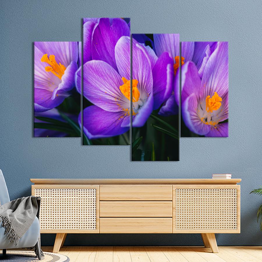 Картина цветы и растения Яркие фиолетовые крокусы 89x56 см (A985-4)