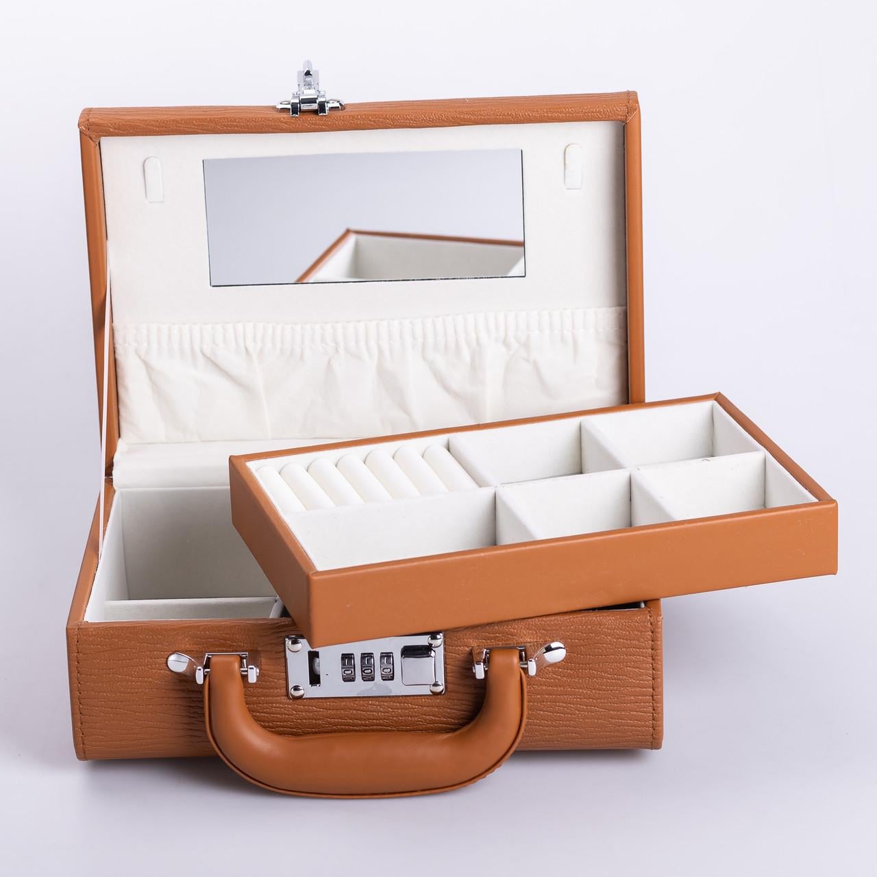 Шкатулка для украшений из эко кожи с кодовым замком для ювелирных изделий 2 яруса (6696)