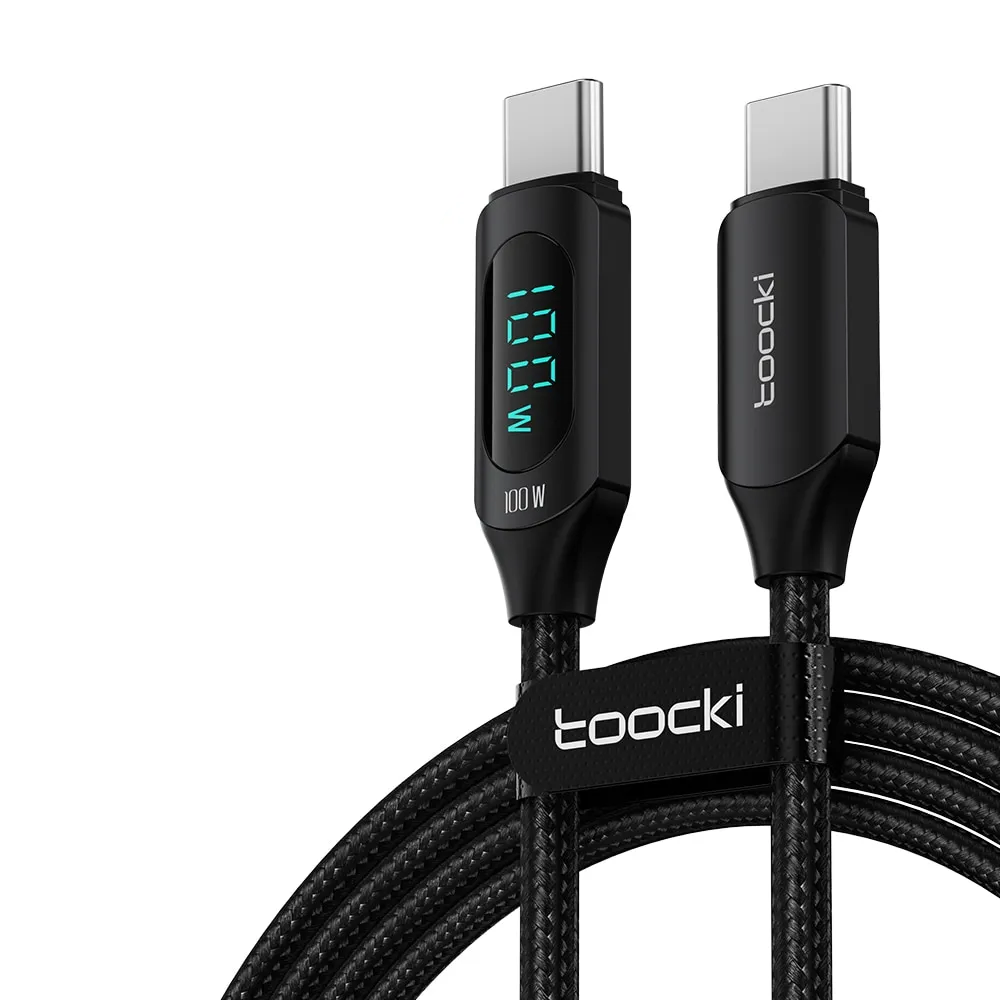 Кабель Toocki 100W/5A Type C - Type C 2 м Черный дисплей (TQ-X03CC2BLK100)