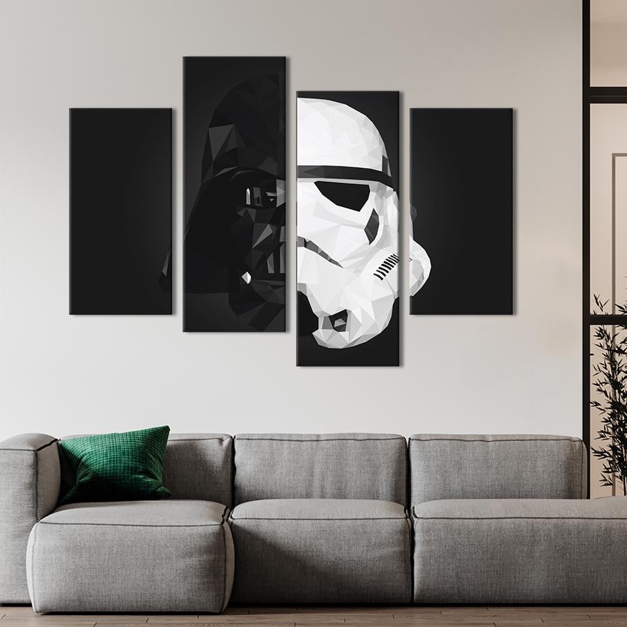 Картина модульна з 4 частин Darth Vader and Stormtrooper Helmet XL 149x106 см (748-42)