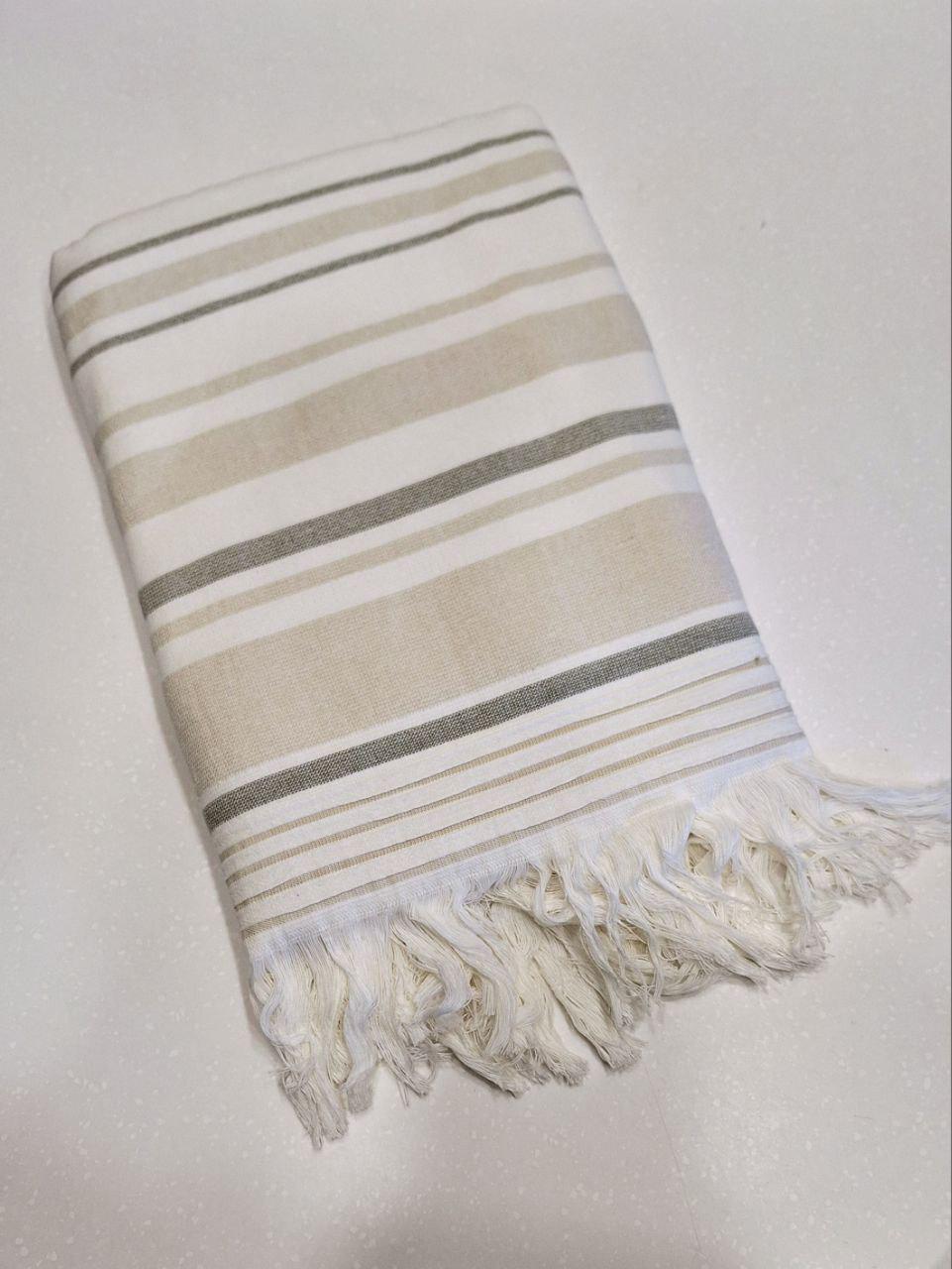 Рушник махровий пляжний Пештемаль 70х140 см Молочний/Бежевий/Оливковий (1073)