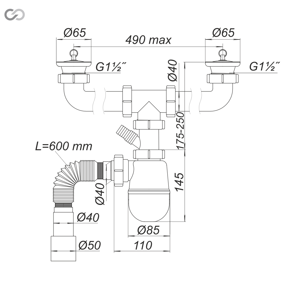Сифон SoloPlast К1410 для кухни с отводом для техники 70 мм 40/50 мм (2518001466) - фото 3 Сифон SoloPlast К1410 для кухни с отводом для техники 70 мм 40/50 мм (2518001466) - фото 3