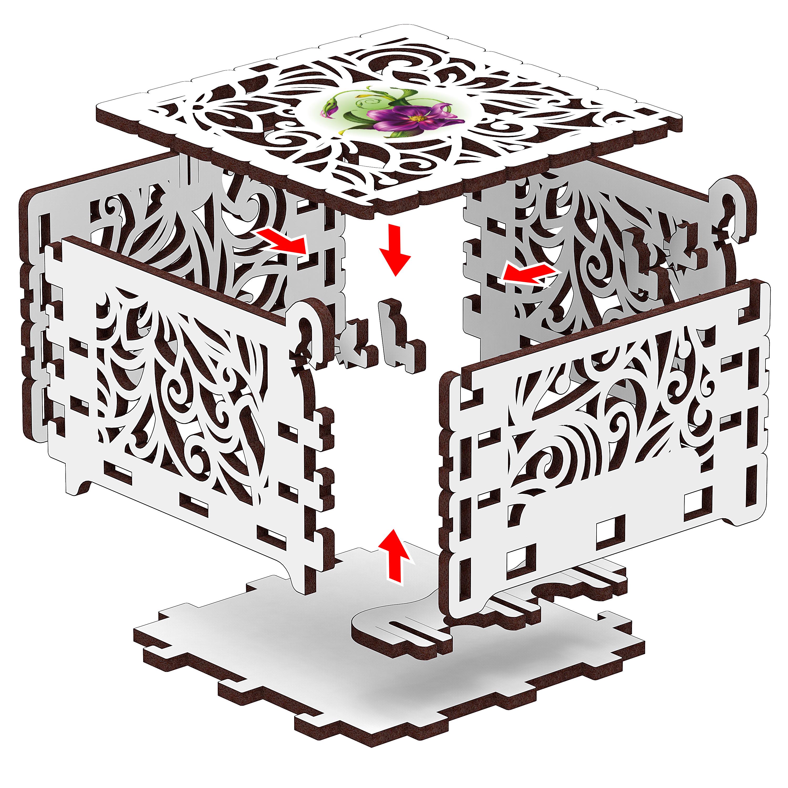 Пазл 3d Шкатулка Цветок деревянный (3671) - фото 5
