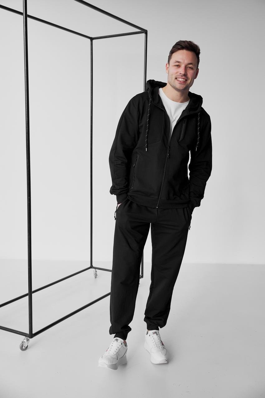 Костюм мужской спортивный М107.2 худи на замке/джогеры XL Черный (799-1-63)