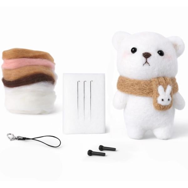 Набор для валяния из шерсти с иглами для начинающих для создания игрушки DIY-набор для рукоделия Медведь с шарфом (31549145)