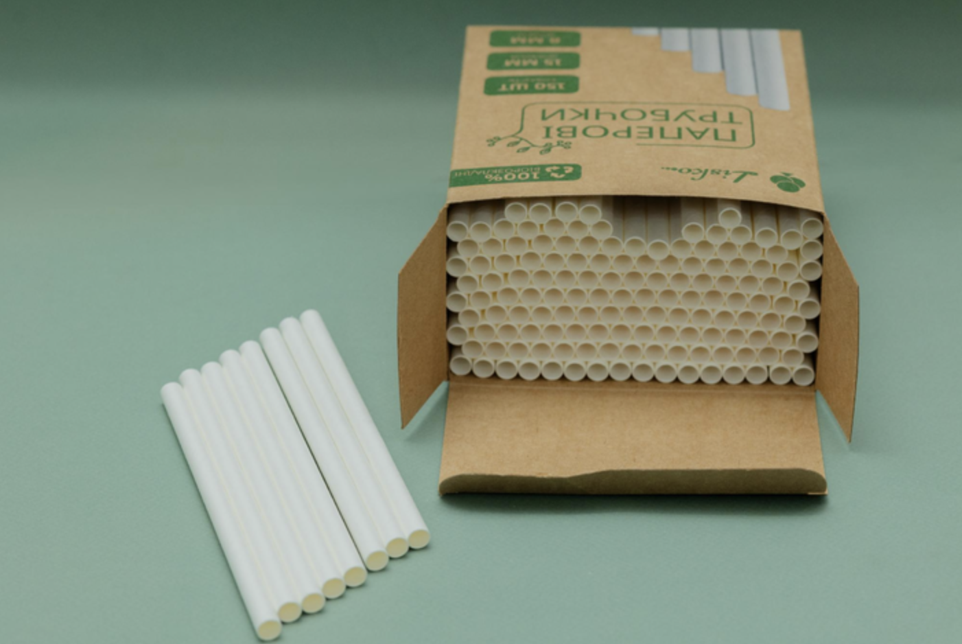 Трубочки бумажные в картонной упаковке 8х150 мм 150 шт. Белый - фото 1