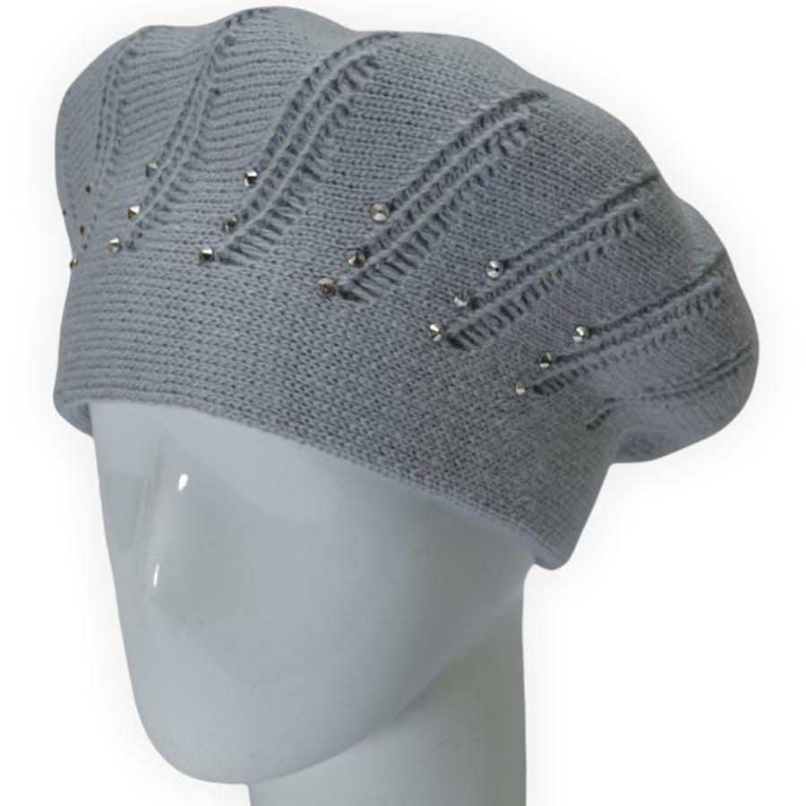 Берет Lirus Арника из шерсти двойной с стразами Серо-голубой
