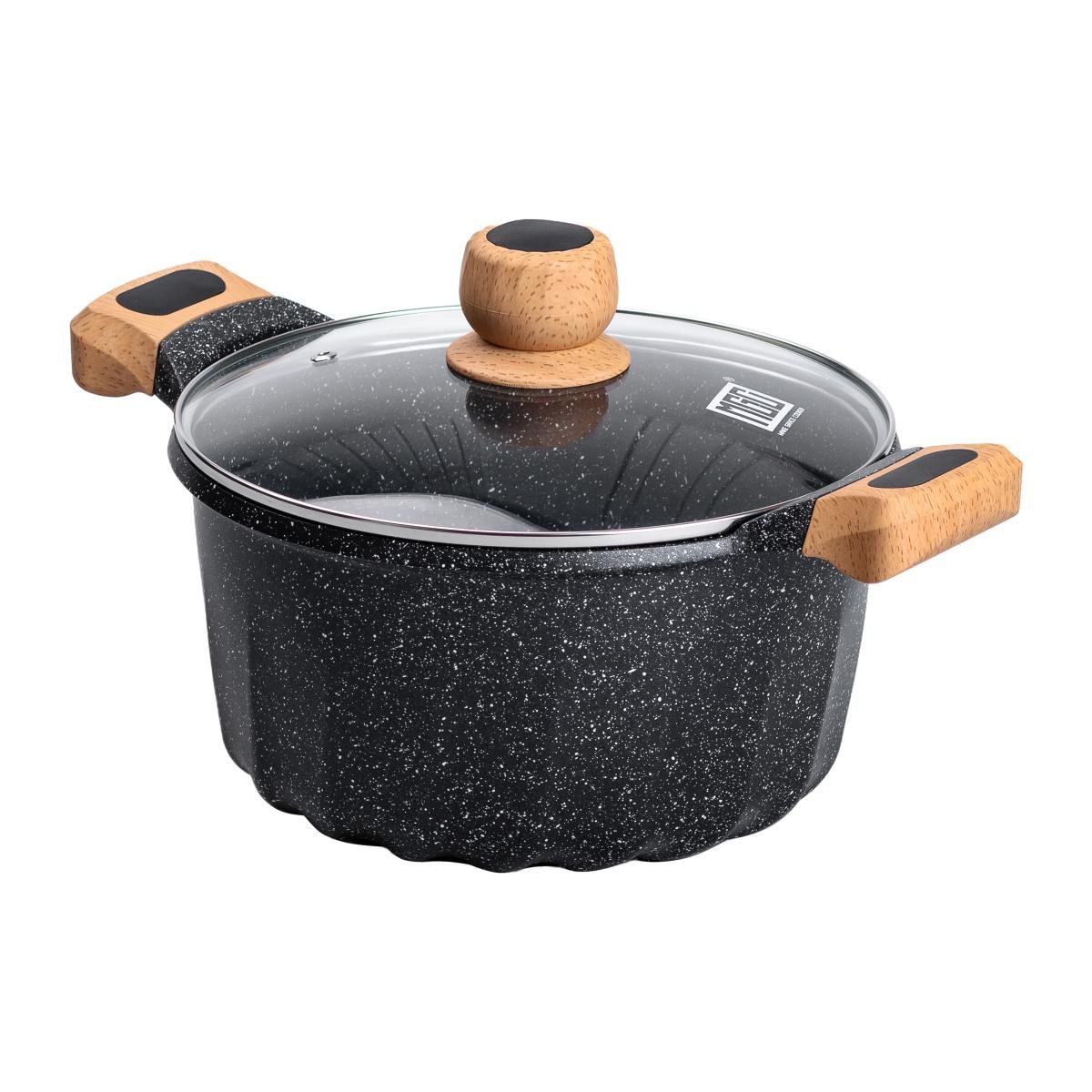 Кастрюля алюминиевая MGC во французском стиле со стеклянной крышкой 5 л Черный - фото 3