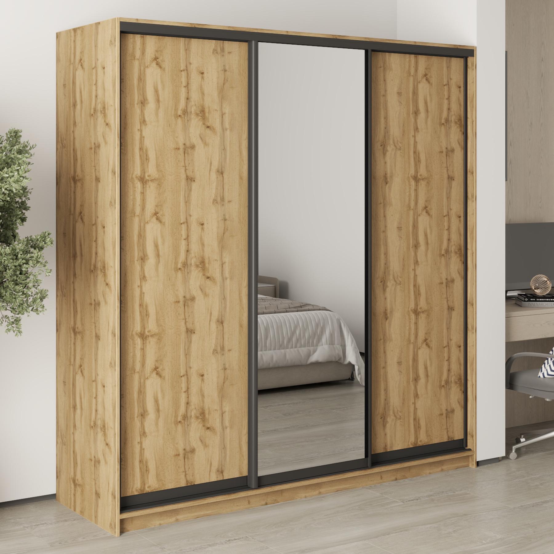 Шкаф-купе трехдверный MebelStar Стандарт BG 2 ДСП/зеркало 200x45x210 см Дуб тахо (MBS-8426)