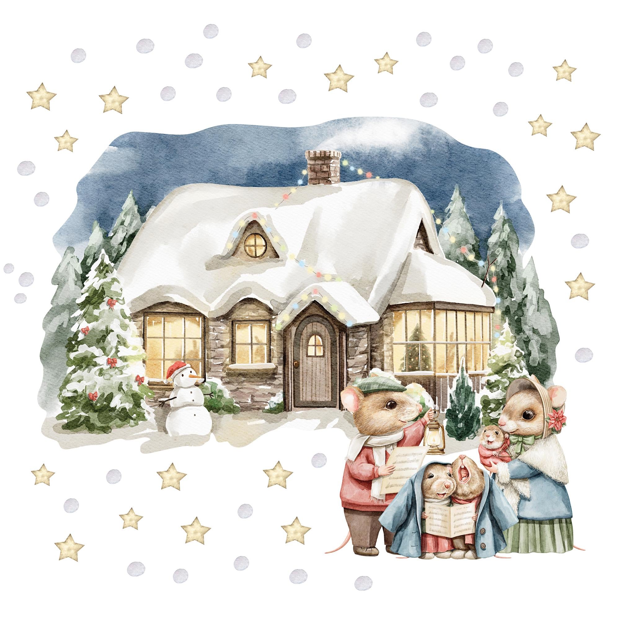 Наклейки декоративные новогодние на стену и окна LIPKO Дом с мышатами S (806S)